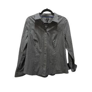 Talbot's Womens Black and White Gingham Chack Plaid Formal Work Wear Blouse Top